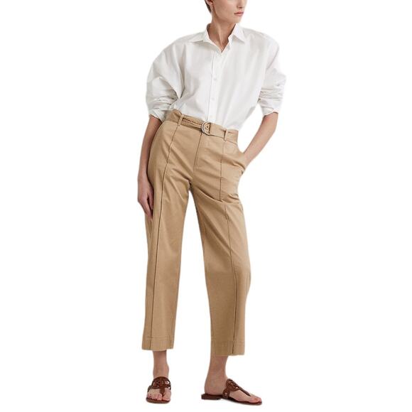 Lauren Ralph Lauren Twill Belted Cropped Stylish Wide Leg Pants Tan NEW Size 12 - Picture 4 of 6